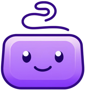 Nudl Mascot - soap shaped purple face with noodle hair